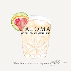 Paloma Margarita Watercolor Clipart Illustration | Watercolor Cocktail Graphic | Signature Drink |  PNG | Wedding Sign | Bar Menu