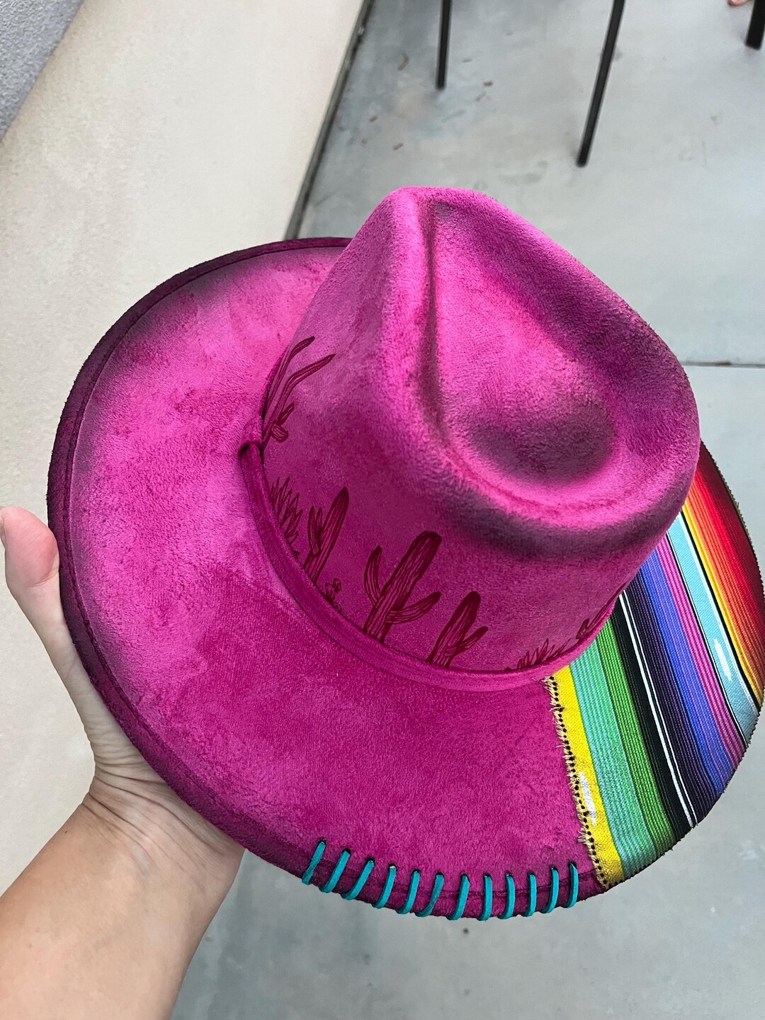 Serape Cactus Pink Hand Burned Western Cowboy Hat - Etsy display picture 2