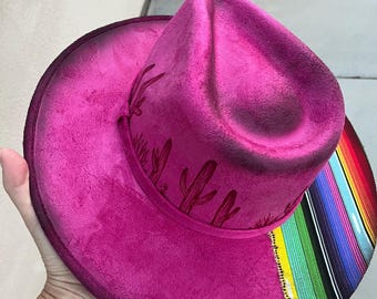 Serape Cactus Pink Hand Burned Western Cowboy Hat - Etsy display picture 1