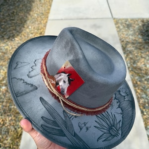 Gray desert burned hat suede rancher hat Ladies western hat wedding hat Wide brim fedora hippie rancher bridal hat