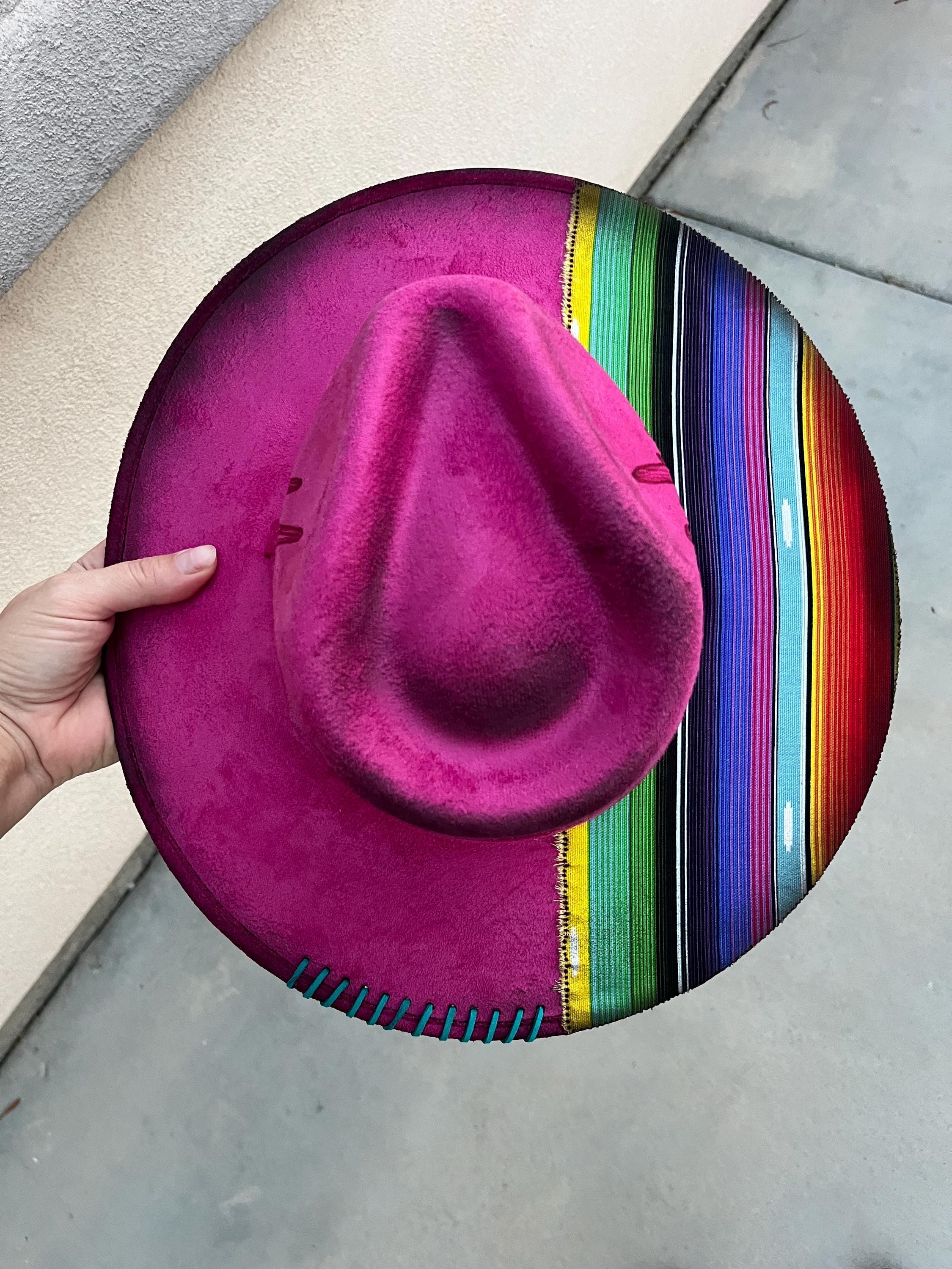 Serape Cactus Pink Hand Burned Western Cowboy Hat - Etsy display picture 1