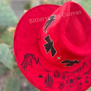 Desert thunderbird red painted cowboy hat western boho style