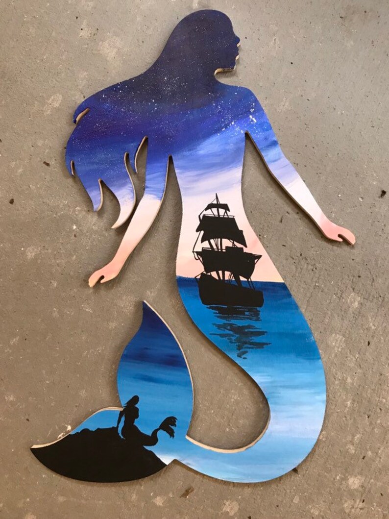 Mermaid wood cutout painting Etsy