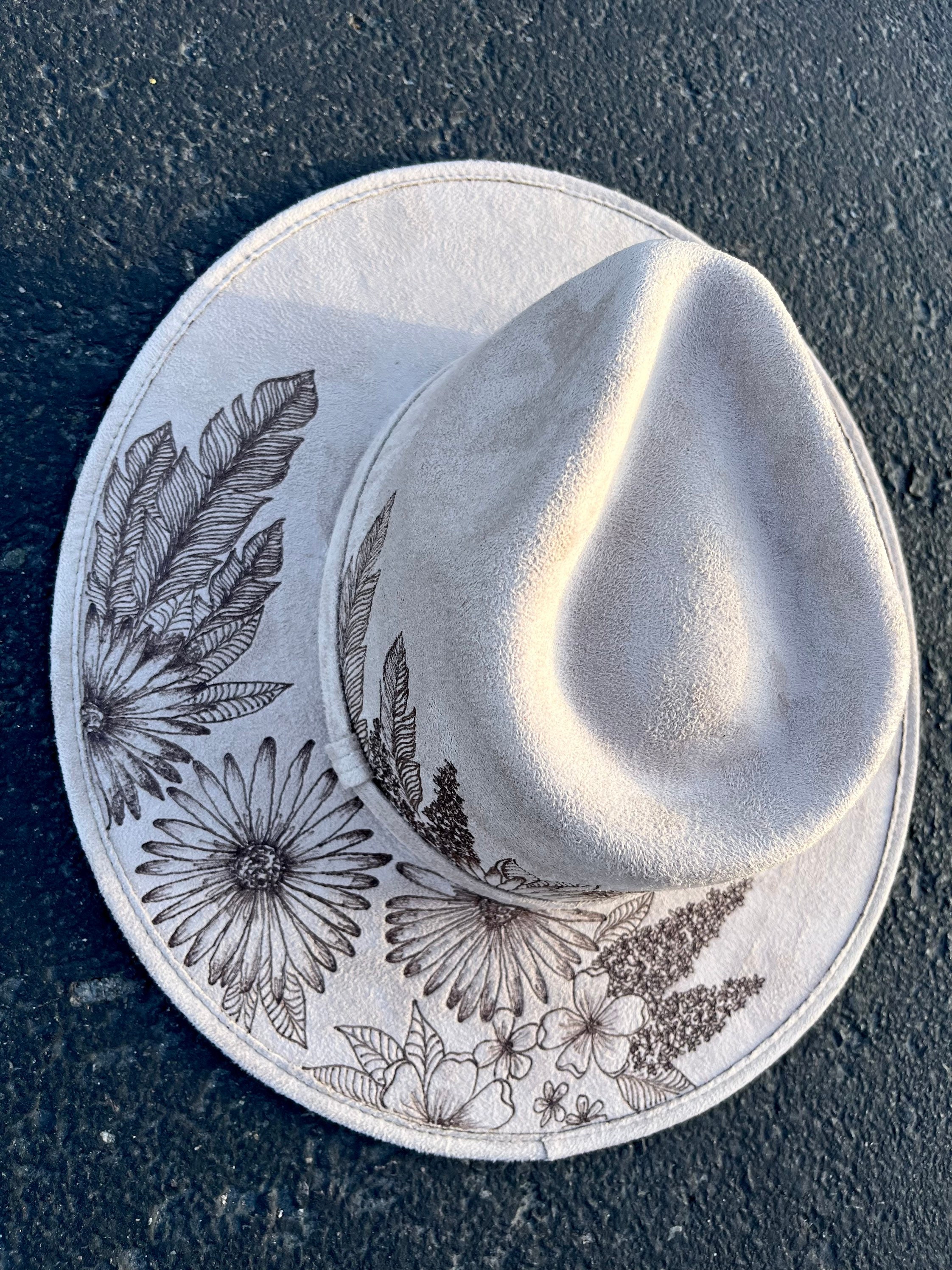 Taupe Boho Floral Rancher Hat – Hand Painted Western Hat, Custom ...