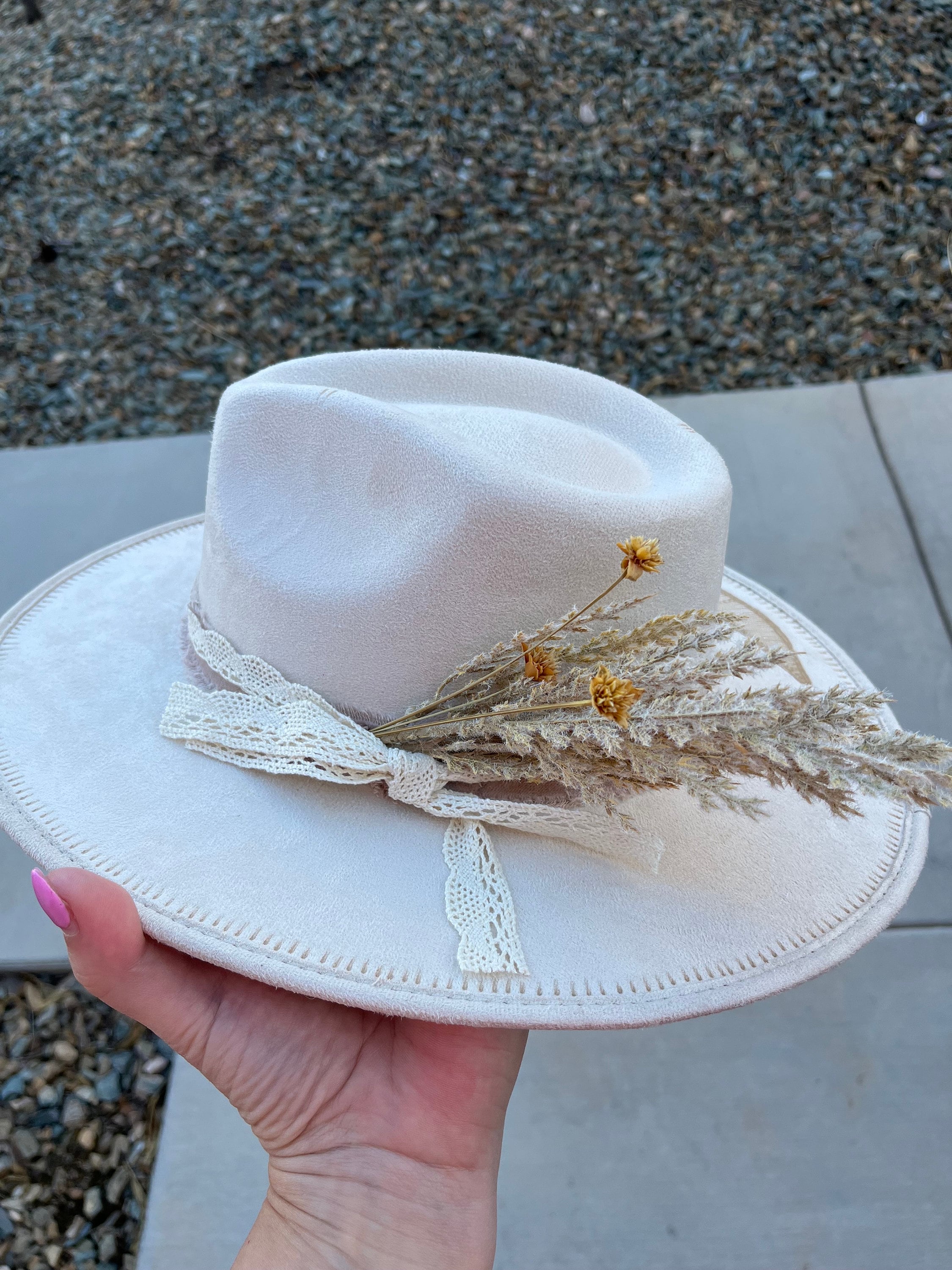 Ivory steer head western rancher style cowboy hat bohemian wide brim boho bridal Ivory Steer Head Burned Hat Suede Rancher Hat Ladies Western  main image 2