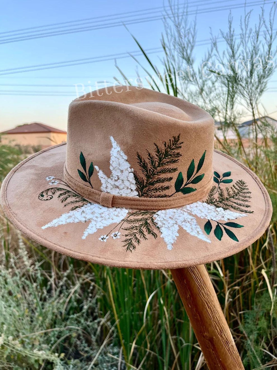 Botanical Tan Floral Hat, Personalized Rancher Hat, Poppies Hat, Boho ...
