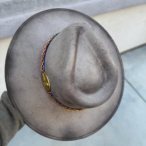 Secretariat theme hat Hand burned taupe cowboy hat cowboy hat Ladies western explorer  hat wedding hat Wide brim fedora
