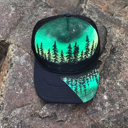 Green Trucker Hat / Custom Hiking Hat Handpainted Bittersweet Etsy