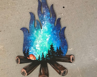 Campfire wood cutout painting