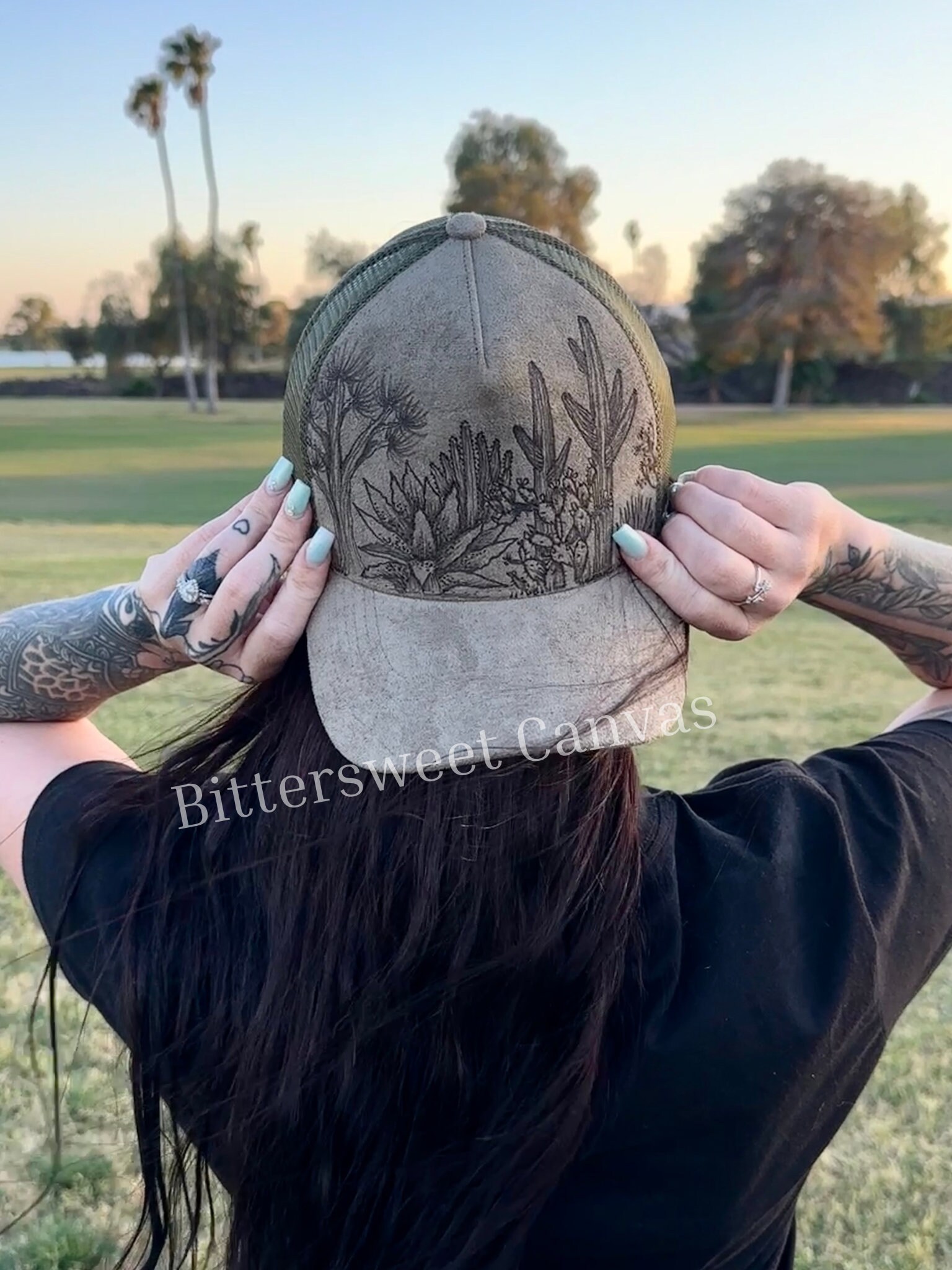 Olive Desert Cactus Burned Hat /custom Snapback / Painted 