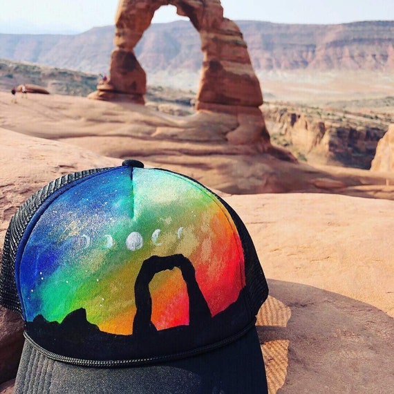 Rainbow one of a kind hand painted hat. Rainbow Hand Painted Baseball Hat, One of a Kind Dad Hat  main image 2