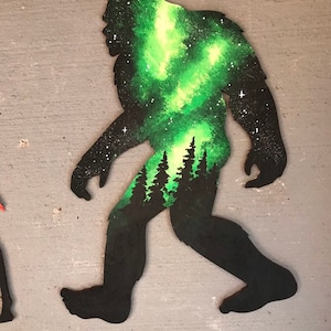Green Bigfoot painting / wood cutout