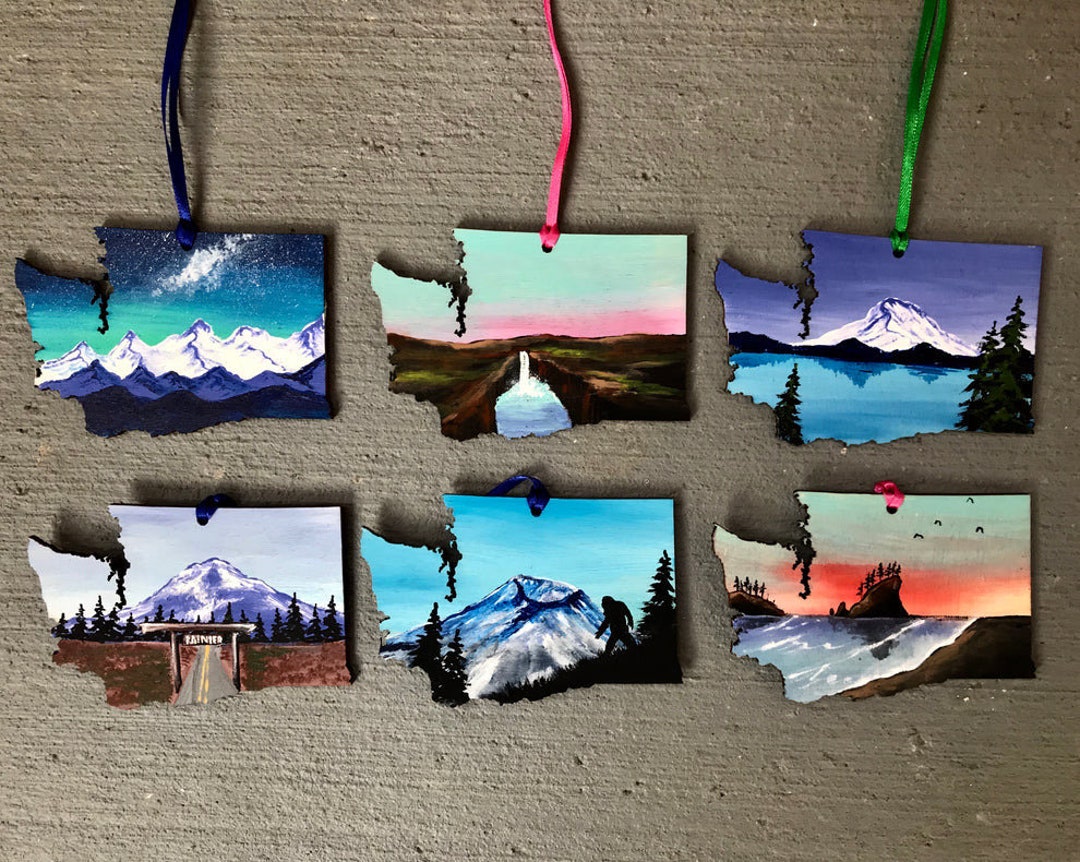 Washington Set of Six Hand Painted Wood Ornament - Etsy