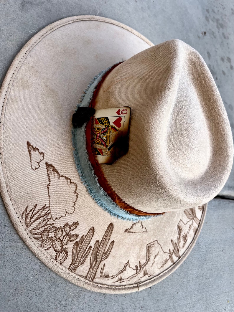Rustic Desert Hat Monument Valley Desert Beige Hand Burned Western Cowboy Hat Boho Style ...