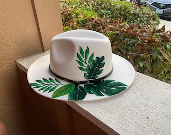 Tropical Fedora Boho Hat Custom Painted 