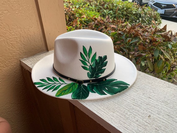 White Palm Leaf Tropical Fedora Boho 