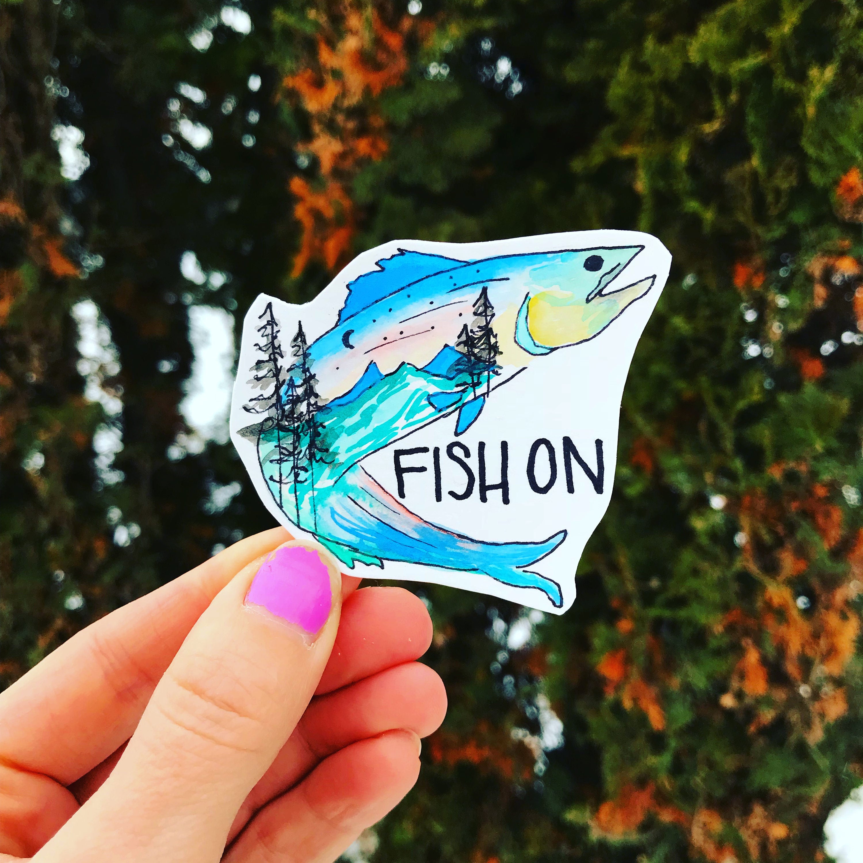 Fish sticker / fishing decal / fish on / Pacific Northwest/ Etsy