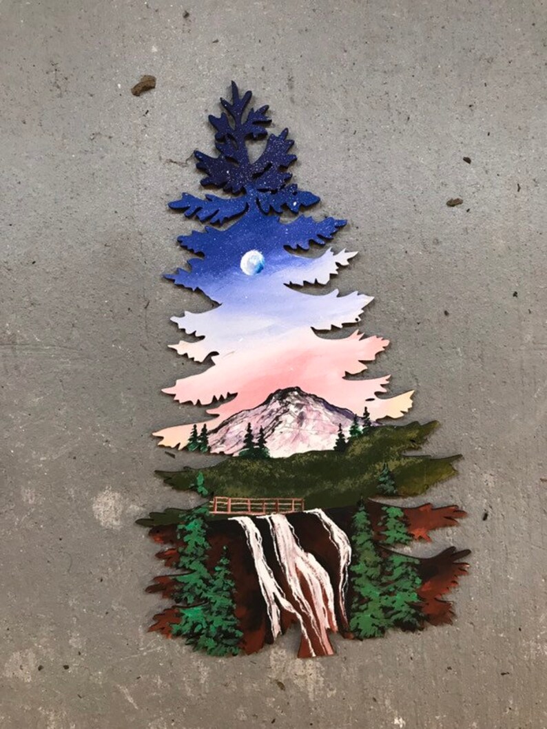 Pine tree painting mt Rainer waterfall
