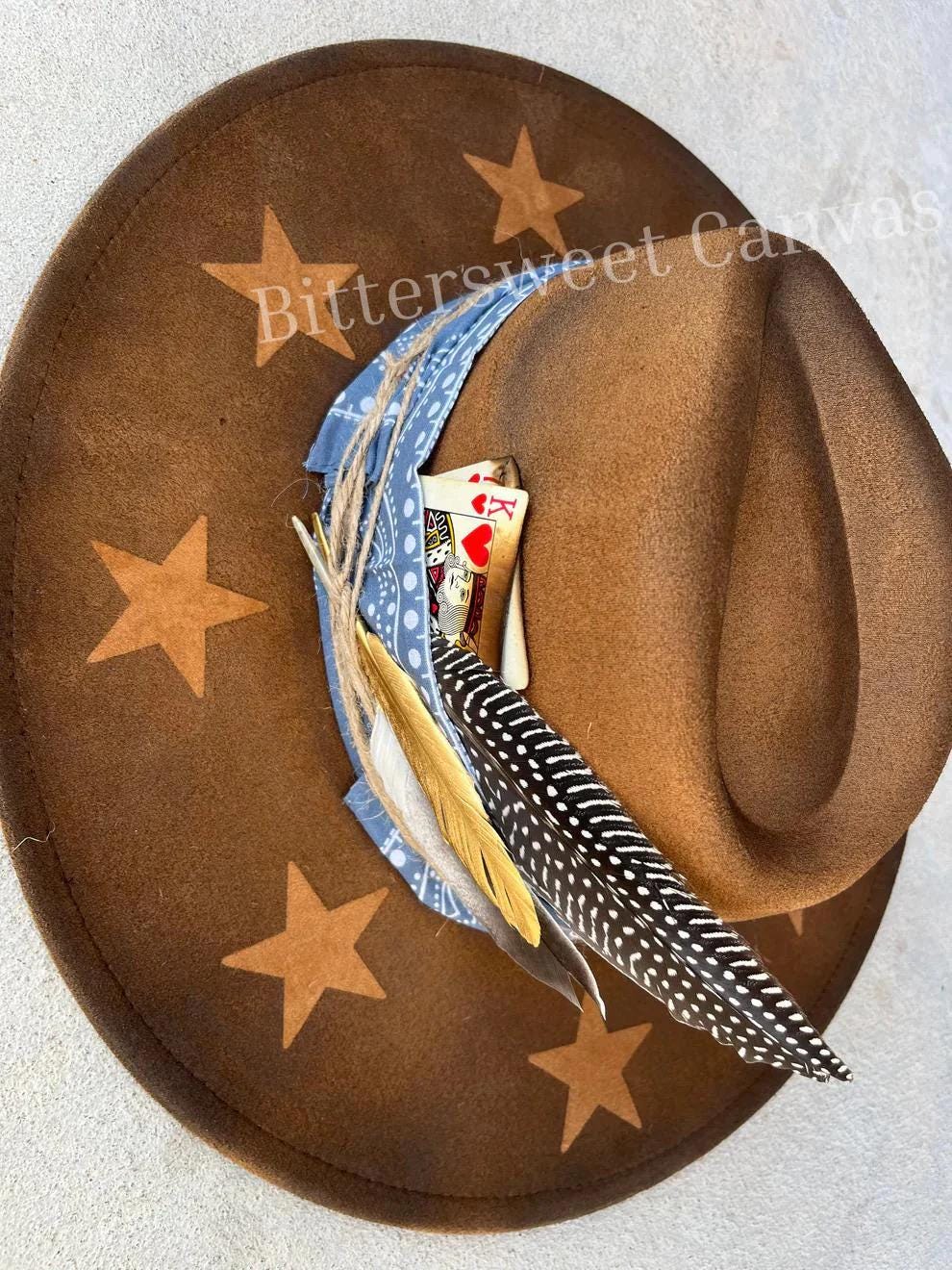 Tan Star Accessorized Distressed Cowboy Hat Cowboy Hat 