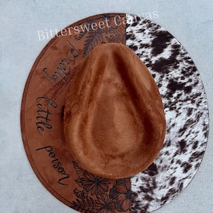 Pretty little poison hat Hand burned cowboy hat cowboy hat Ladies western explorer  hat wedding hat Wide brim fedora