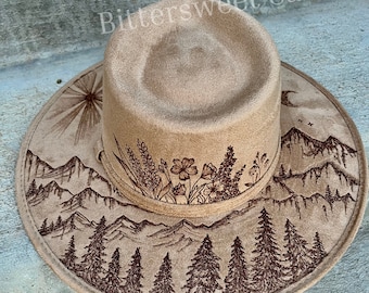 Freehand burned western design Grand Canyon hat From plain to one-of-a-kind ? Blank to bold with hand  main image 4