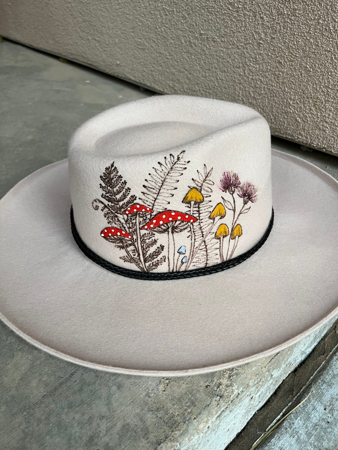 Botanical Mushroom Hat, Personalized Rancher Hat, Poppies Hat, Boho ...