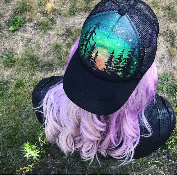 Hand Painted Trucker Hat Cute Mom Hat Forest Tree Hat 