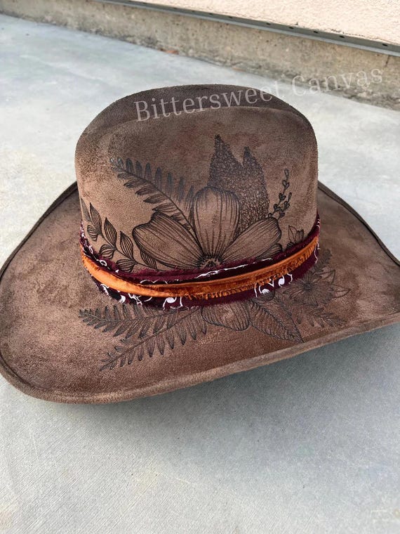 Brown Floral Cowboy Hat Flower Cowboy Hat Ladies Western Hat  display picture 1