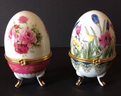 Vintage Set of Two Egg Shaped Trinket Boxes, Jewellery Boxes, Candy Boxes, Chocolate Boxes, Easter Gift - 1980