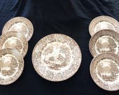 Vintage Brown Transferware Set of Cake Plates and Serving Platter, by Ironstone Tableware Limited, Made in England - 1970