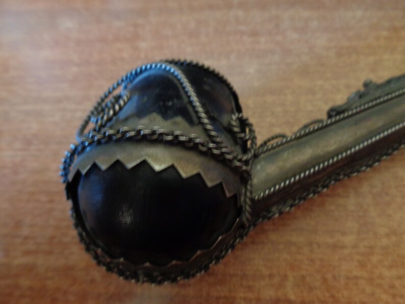 Handmade Pipe Made in Turkey Wood and Metal Pipe 1940 Vintage Oriental Pipe