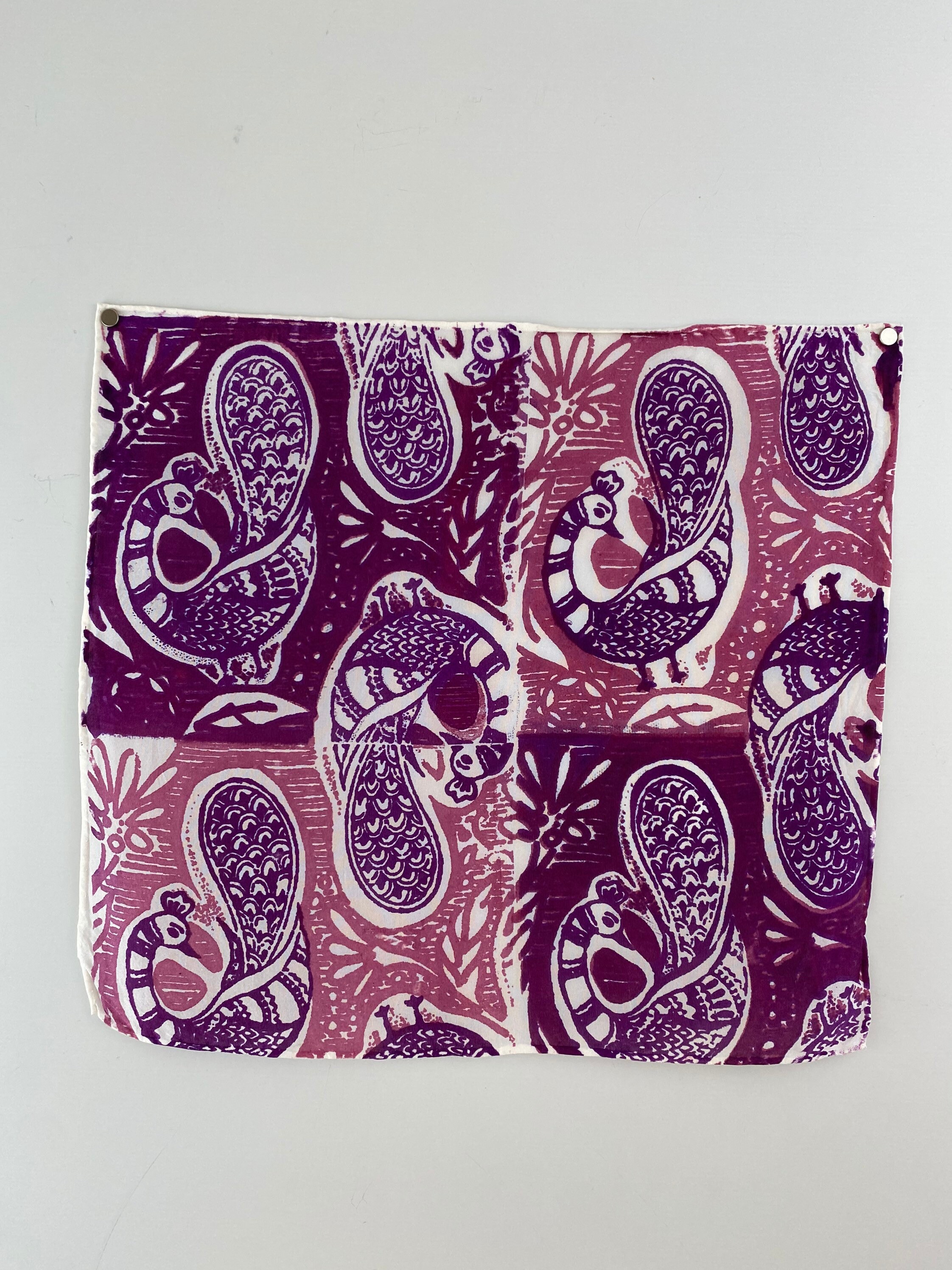 Hand printed 11" silk habotai hankie