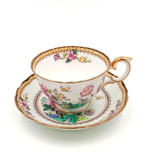 1930s Crown Staffordshire Hand-Painted Teacup & Saucer