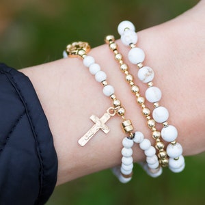 White Turquoise STACK - Full Rosary Bracelet - 14K Gold Filled Beads