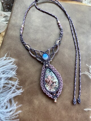 Collana Bohémien In Pietra Di Luna E Ametista - Gioiello Vintage Con Cristallo Viola E Catena In Lega - Regalo Donna