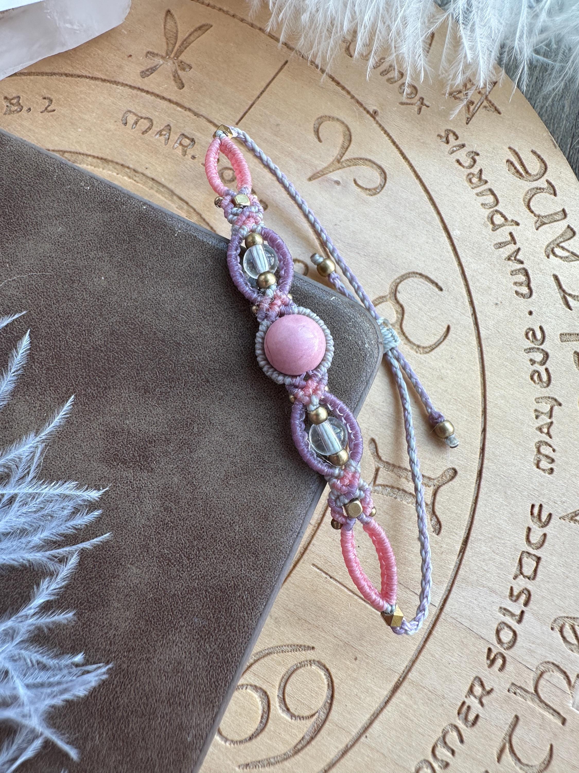 Bracelet Macramé Homme/Femme - Pierre Rhodonite, Acier Inox, Lithothérapie