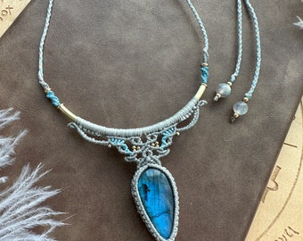 N755 - Macrame necklace with labradorite, Macrame Necklace, Bohemian jewelry, Unique design, Goddess jewelry
