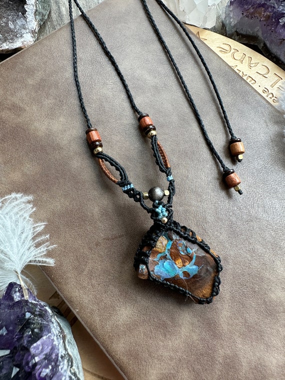 Macrame Boulder Opal Necklace Macrame Boulder Opal Necklace