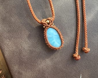 Handmade Macrame pendant necklace with Larimar, Boho Necklace, Crystal Necklace, Healing Stone Necklace, Chakra Necklace, CSP83