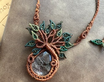 N883 - Macrame tree of life necklace with garden quartz, Bohemian jewelry, handmade jewelry, Goddess jewelry, healing jewelry
