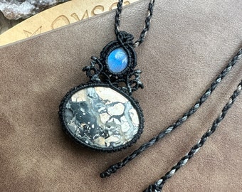N754 - Moonstone and Maligano Jasper  Macrame Necklace , Bohemian jewelry, handmade jewelry, healing jewelry