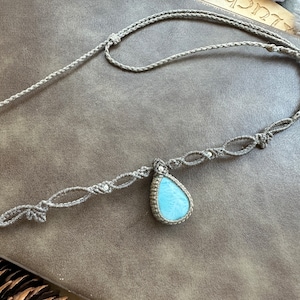 Larimar Macrame Choker Necklace, Handmade Boho Jewelry, Larimar Necklace, Macrame Choker, Boho Jewelry, Beach Jewelry, Summer Necklace, N908