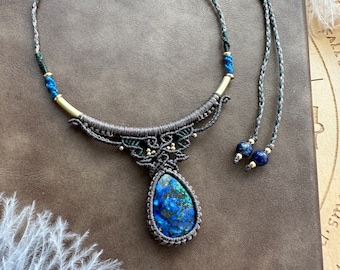Handmade malachite azurite macrame Necklace, Bohemian jewelry, handmade jewelry, Goddess jewelry, healing jewelry, N756