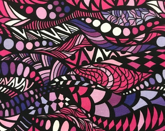 Fabric, Zentangle Pink & Purple, 100% Cotton Fabric