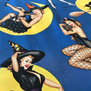 Fabric, Bewitched, Royal Blue, Alexander Henry, 100% Cotton Fabric, Halloween, Pin-Ups