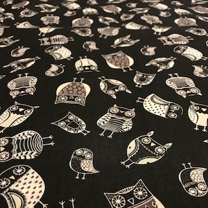 Fabric, Espresso Bean Owls, Brown Black & White, 100% Cotton Fabric
