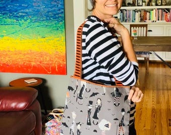 Going Goth, Shoulder Bag, Alexander Henry Fabric, Goth Fashion, Canvas Bag,  Emo Style, Gift for Goth, Gift for Emo, Crochet Travel Bag