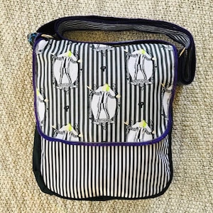 Messenger Bag, “It’s Showtime“, Beetlejuice Purse, Tim Burton Inspired, Reversible Lightweight Crossbody Bag, Gift for Halloween Lover