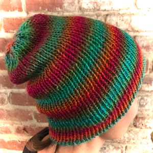 Slouchy Beanie, Hand Knit Beanie, Rave Beanie, Skull Cap, Brim Beanie, Festival Beanie, Reversible Beanie, Ski Beanie, Snowboard Gear, Y2K