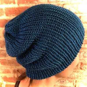 Reversible Beanie, Slouchy Beanie, Blue flips to Black, Light Weight Beanie, Slouchy Hat, Handmade, Winter Hat, Skull Cap, Brim Beanie, Y2K